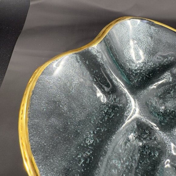 Vintage Clear Recycle Glass Dish Plate Platter Leaf Shaped With Gold Edges Glass - Picture 7 of 14